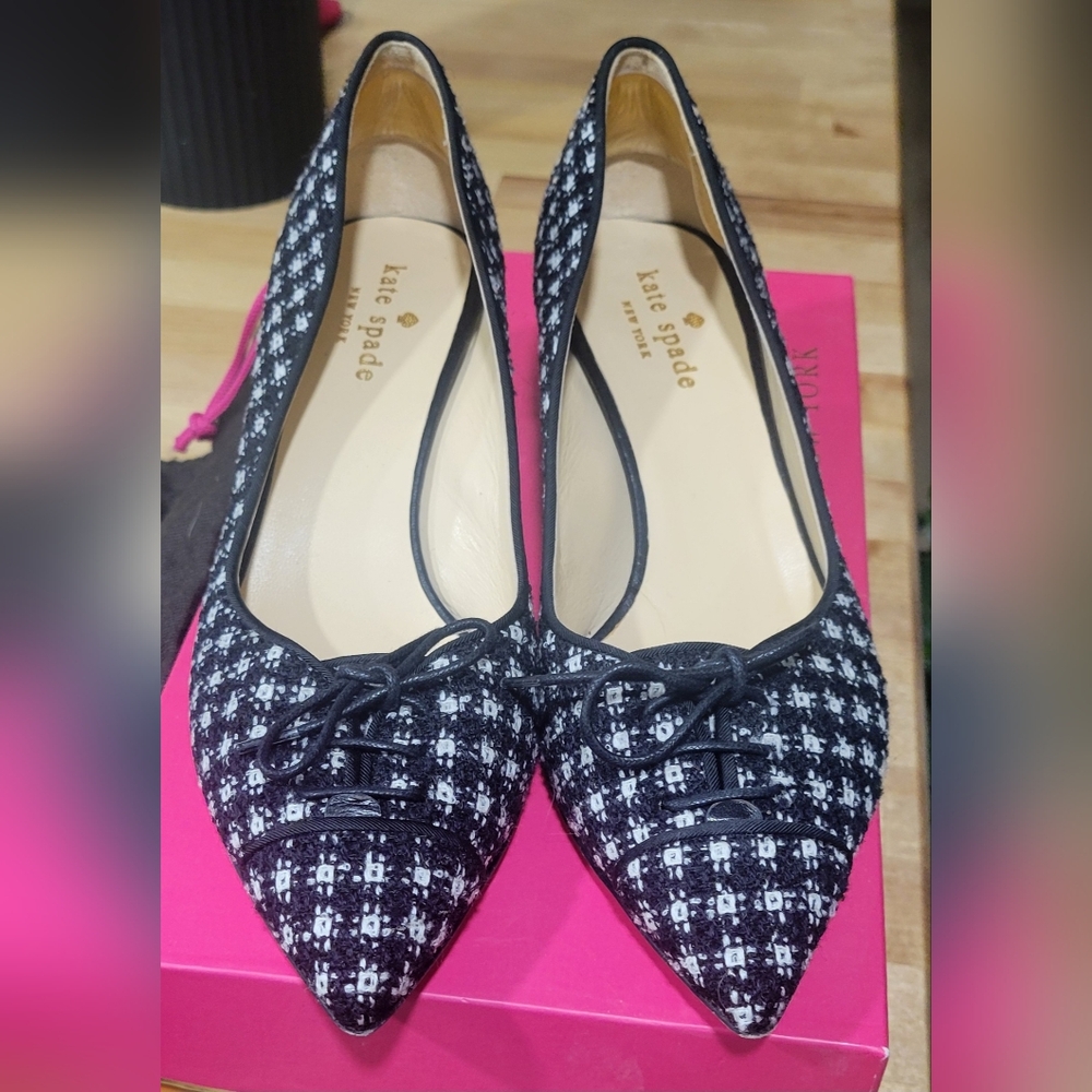 Kate Spade Black and White Tweed Flats - Picture 2 of 6